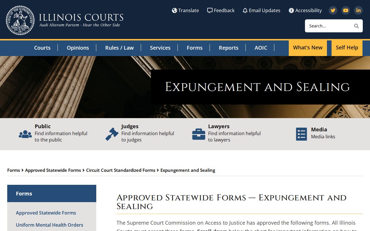 Illinois Courts forms for expungement and sealing of eligible arrest records