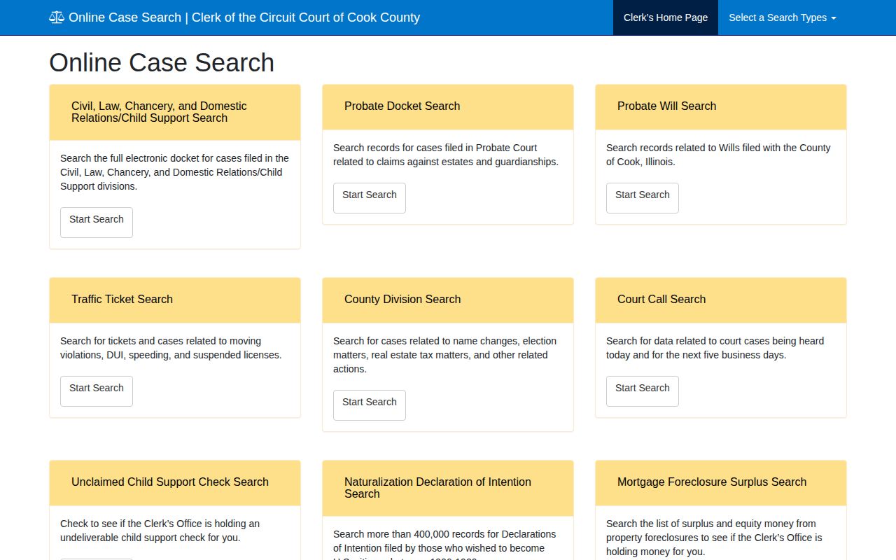 Cook County Illinois Circuit Court case search as a separate local docket route